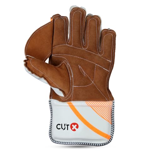 Image of CUT X Cricket Summer Leather Cricket Wicket Keeping Gloves Suitable for Professional Players (Orange)
