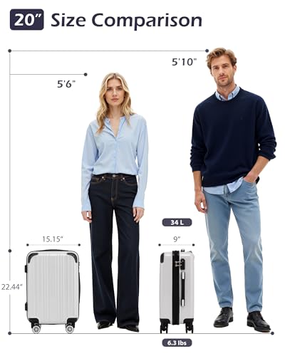 Image of Coolife Carry On Luggage, Suitcase with Durable and Lightweight, carry on suitcase with PC+ABS Hardshell, Dual Spinner Wheels, TSA Lock, and YKK Zipper (white grid new, S(20in) carry on)