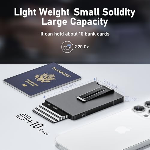 umoven Minimalist Wallet for Men, Slim Aluminum Metal Money Clip Card Holder, Pop-Up Card Case, RFID Blocking Mens Wallet with ID Window, Front Pocket Wallet for Men(Black)4