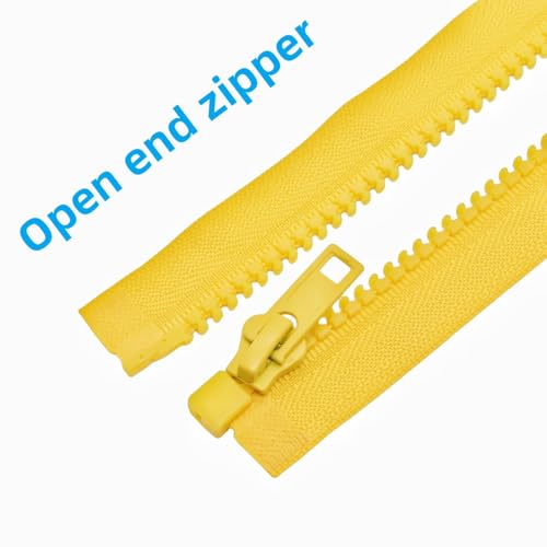 Image of MebuZip 2PCS #5 25 Inch Separating Jacket Zippers Resin Zipper Molded Plastic Zippers Bulk for Sewing Coat Jackets Clothes (Yellow)