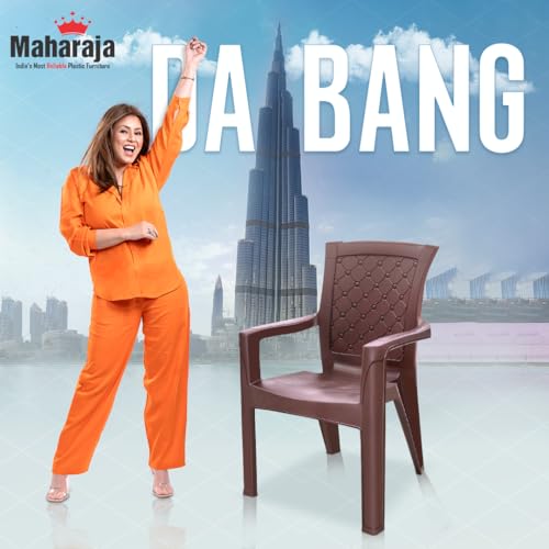 Image of MAHARAJA Plastic Chair Set, Chair for Home, Living Room Bearing Capacity Upto 200Kg | Matte Finish | Strong and Sturdy Structure | Plastic Chair with Arm Rest. (Brown, Pack of 2)