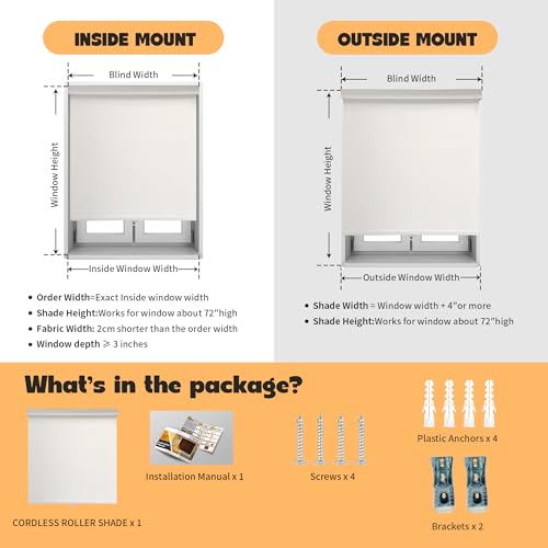 Image of Niche Blinds Cordless Blackout Roller Shades with Valance,White,45 inch Wx72 H