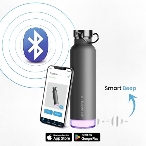 Image of Aquaminder Smart Water Bottle | RGB LED Glow & Timer Hydration Reminder with BT Mobile Phone Connection, Thames with App 600 ML (Grey)