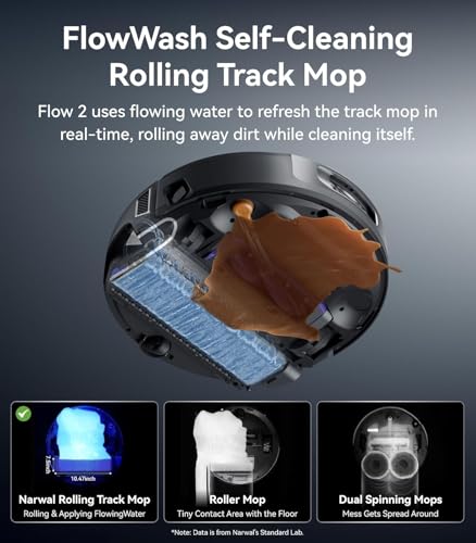 Image of NARWAL Flow 2 Robot Vacuum and Mop Combo, 31,000Pa Suction, FlowWash Self-Cleaning, AI Object Recognition, Self-Emptying & Refilling, 212℉ Hot Water Mop Washing & Drying, Tangle-Free Design - 2026