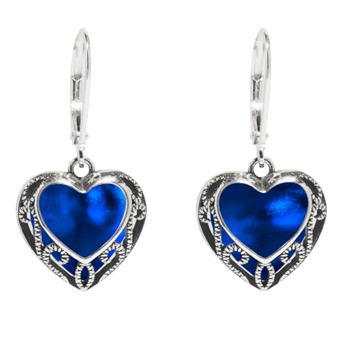 Bottled Up Designs Handmade Homespun Hearts Earrings, Recycled Vintage Glass, Sterling Silver, Eco Friendly, Made in USA, Mothers Day, Women, Anniversary (Cobalt Skin Cream Jar)