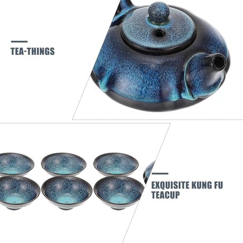 Juego de té de cerámica azul OUNONA ideal para disfrutar de tus infusiones al aire libre 6