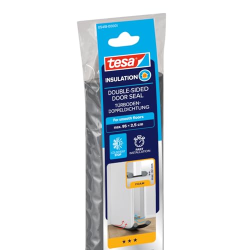 tesa Insulation Zugluftstopper für Glatte Böden - Zuschneidbare Türdichtung zum Schutz vor Zugluft - Anthrazit - 95 cm x 25 mm, kürzbar