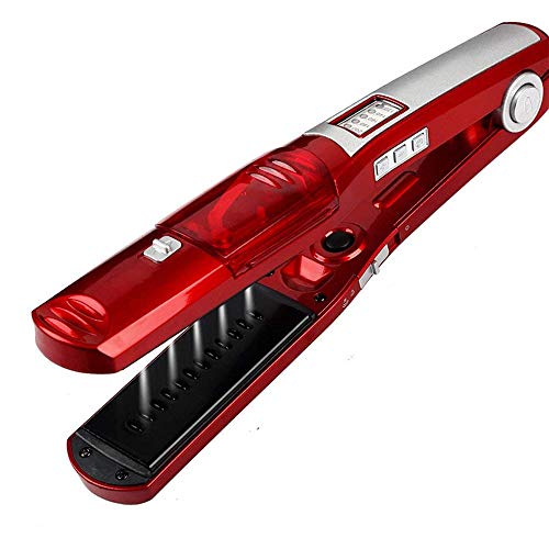 Salon Beauty Ionic HydroSTEAM Nano Ceramic Dual Voltage Flat Iron; 1.5" inch 4C Hair Straightener; Red