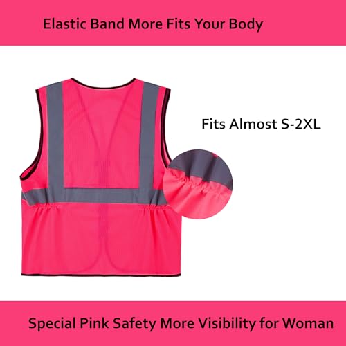 Lavori-AK Coletes de segurança rosa pacote com 10 - colete de trabalho de alta visibilidade refletiv