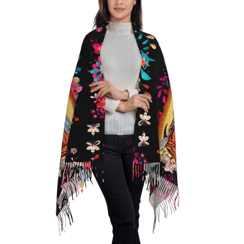 Otomi Scarf for Women Virgen de Guadalupe Soft Cashmere Feel Pashmina Shawl Wraps, Virgin Mary Blanket Scarf4