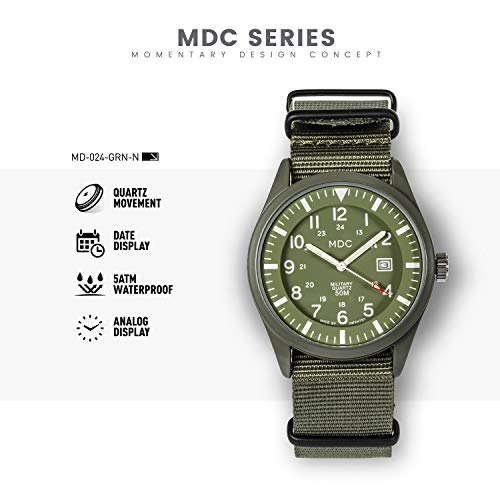 Mens Military Watches for Men Waterproof Wrist Watch Tactical Field Army Green Analog Wristwatch Date with NATO Band by MDC - Thumbnail 6