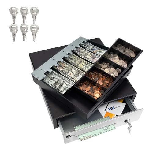 HK SYSTEMS 16inch "Stainless Steel" Front Heavy Duty Black POS Cash Drawer with 5Bill/5Coin - Thumbnail 2