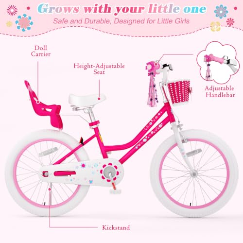 Image of Glaf Toddler Girls Bike for Age 2-12 Years Old | 12 14 16 20 Inch Kids Bike Girls Bicycle with Training Wheels,Basket,Doll Seat,Princess Style Kids Bicycle Gift