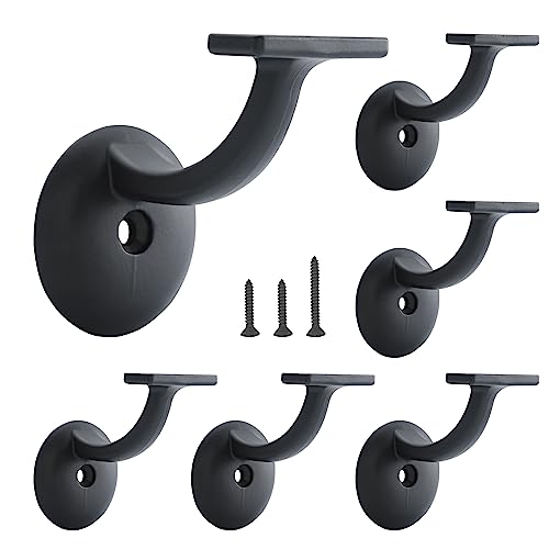 HOME MASTER HARDWARE Hand Rail Bracket Heavy Duty Stair Support for Home or Office Stairways Handrail Matte Black 6 Pack