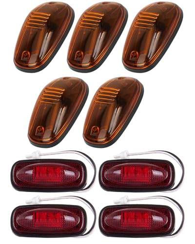 cciyu 5x Amber LED Cab Marker Clearance Light Top Roof Running Light Assembly LED Trailer Marker Light w/Red Light Marker Lights Front Rear Tail Clearance Turn Signal Indicators Light