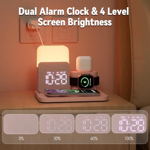 7 in 1 Wireless Charging Station, 25W Charger with Alarm Clock Night Light - 1