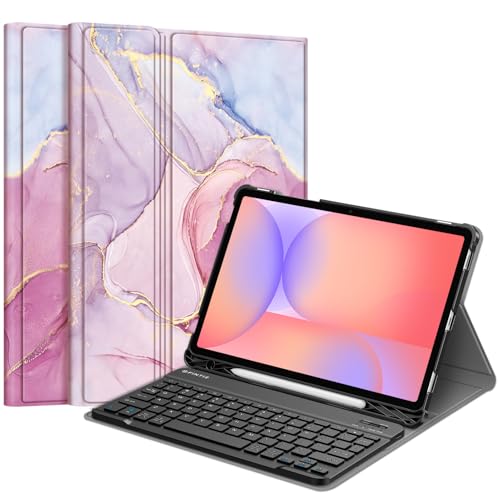 FINTIE Keyboard Case for Samsung Galaxy Tab S10 Lite/ S10 FE/ S9 FE 5G 10.9 Inch/Tab S9 11 Inch with S Pen Holder, Slim Stand Cover Detachable Wireless Bluetooth Keyboard, Dreamy Marble