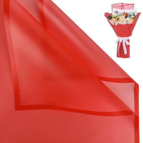 20 Sheet Flower Wrapping Paper-Waterproof Bouquet Paper (Translucent Red)