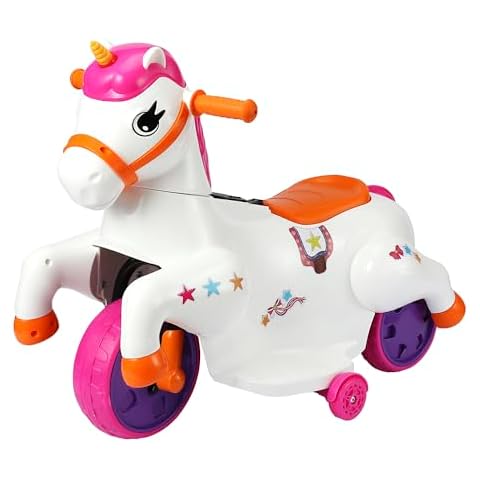 Trimate Ride on Unicorn. Easy to Switch an Electric Rocking Horse. The Electric Unicorn Ride On Toy with Music, F&R and Foot Pad. 6V, 4.5A Battery Powered. Great Gift for Kids 3-6 Years Old. Cover