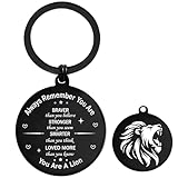 Lion Keychain for Men Teen Boy - Christian Inspirational Gifts with Motivational Quote, Keyring for Birthday Christmas (black)