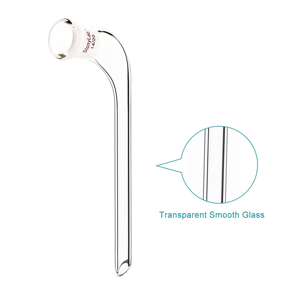 Adaptador de Destilación en Ángulo de 105 Grados, Vidrio de Borosilicato con Junta 14/20 y Tubo de Goteo de 100mm
