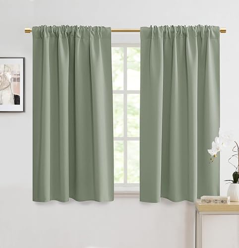 PANELSBURG Sage Green Curtains for Bedroom 2 Panels 48 Inch Length Rod Pocket Waterproof Blackout Short Curtains for Bathroom Shower Window Kitchen,Light Green