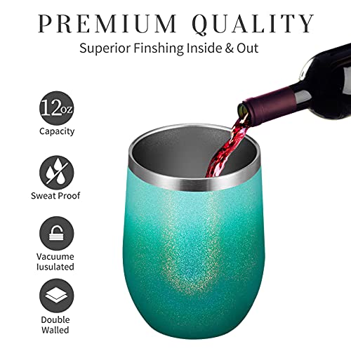 Meway Stemless 12Oz Wine Tumbler Glasses With Lid -Insulated Double Wall Vacuum Stainless Steel Glitter Tumbler With Straw ,Gift For Woman Under 10 Dollars(Gradient Blue,1) #TOP2