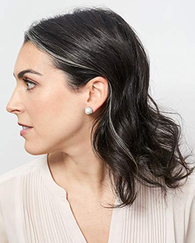 Women Pearl Stud Earrings, Fresh Water Cultured Pearls Button Shape 8-9 mm with Small Zirconia Stones Secret & You | Sterling Silver 925 Mounts with big nuts.4