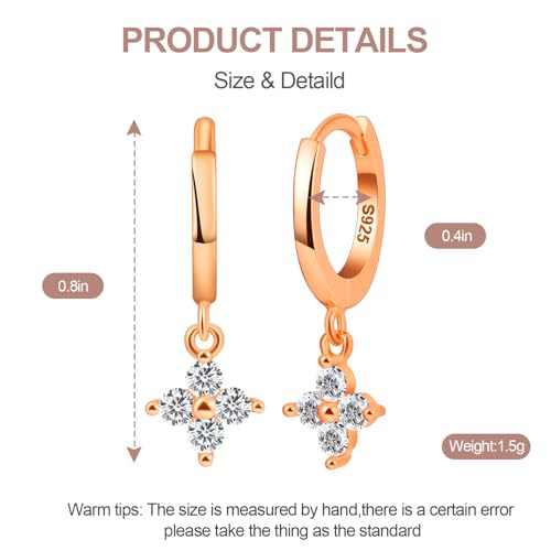 NAITIAY 925 Sterling Silver Earrings for Women Cubic Zirconia Clover Huggie Earrings Dainty Fashion Jewelry Minimalist Style Sensitive Earrings for Women Hypoallergenic — view 2