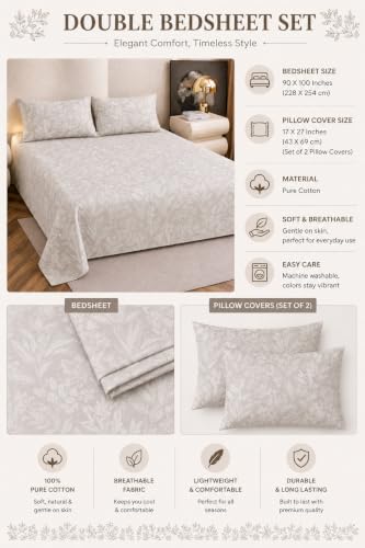 Image of Amazon Brand - Umi Trendy King Size Double Bedsheet Set | Pure Cotton 160 TC | 90X100 Inches | 2 Pillow Cover 17X27 | Elegant Home Decor Bedsheet