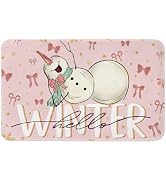 DSHFG Christmas Decor Coquette Snowman Bow Decor Pink Welcome Mat Front Door Mats, Christmas Indo...