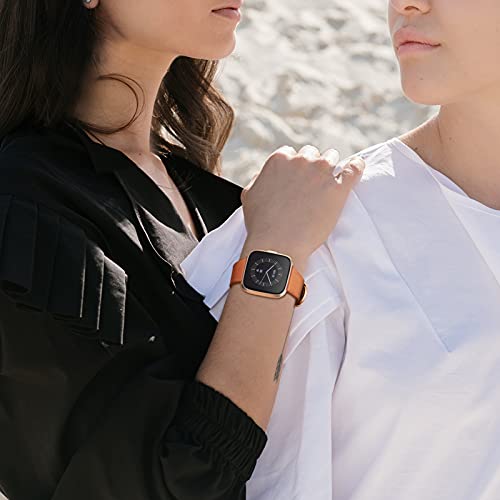 Fintie Bands Compatible With Fitbit Versa 2 / Versa/Versa Lite, Genuine Leather Band Replacement Accessories Strap Wristband, Brown #TOP3