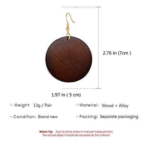SMALLLOVE Wooden Earrings for Women Vintage African Bohemian Ethnic Wood Big Round Circle Geometric Lightweight Dangle Drop Hook Earrings (Dark brown) by SMALLLOVE - Used condition - Image 4