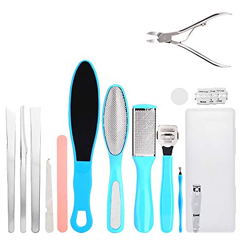 Jhua Pedicure Kit Professional Foot File Callus Remover Set, Foot Rasp Pedicure Tools Set, 15 in 1 Stainless Steel Foot Care Kit for Women Mens Home Travel Removing Hard Skins and Cracked Skin Corns