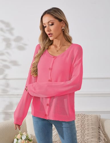 Image of Libsorge Womens Oversized Lightweight Sheer Button Cardigan Spring 2025 Trendy Solid Ribbed Knit Long Sleeve Thin Sweater