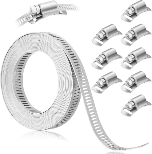 Image of Serplex 13.3ft Cuttable Hose Clamp Roll with 8 Bolt Attachments, 304 Stainless Stee Adjustable House Clamp Assortment Kit Worm Gear Band Hose Screw Clamps Duct Pipe Metal Clamps Strapping