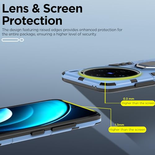 Image of Pikkme Vivo X100 5G Back Cover | D5 Tough Armor Bumper | 360 Protection Case | Ring Holder Stand Case for Vivo X100 5G (Blue)
