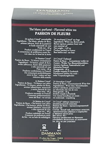 Pasticceria Passerini dal 1919 Weißer Tee - Passion de Fleurs - Weißer Tee mit Rosengeschmack, Schachtel mit 24 umhüllten Cristal® Teebeuteln, Dammann Frères