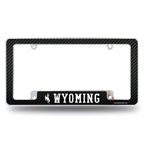 Rico Industries NCAA Wyoming Cowboys Carbon Fiber 12" x 6" Chrome All Over Automotive License Plate Frame for Car/Truck/SUV