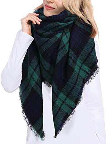 Bess Bridal Women's Plaid Blanket Winter Scarf Warm Cozy Tartan Wrap Oversized Shawl Cape (One Size, Green)