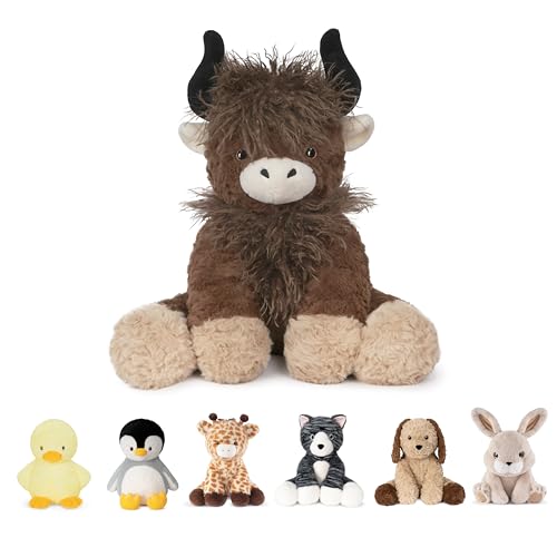 Image of Niuniu Daddy Highland Cow Weighted Stuffed Animals, Plush Pillow for Kids | 20 in 3.3 lbs, Heavy sensory lap pad, lying body pillow for sleeping, machine wash, huggable gift for kids and adults