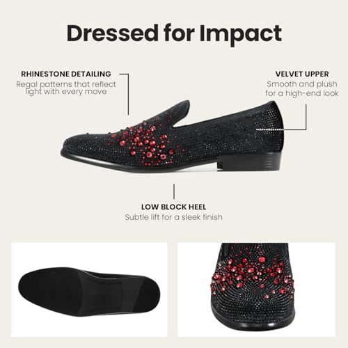 Image of Amali Men's Embellished Velvet Tuxedo Loafers, Smoking Slippers