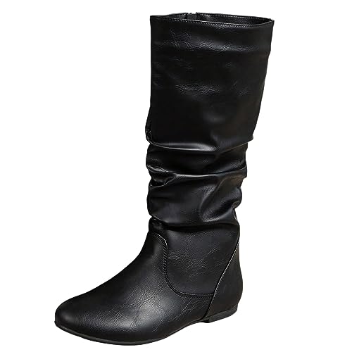 Bottes mi-mollet pour femme avec talon carré et fermeture éclair latérale
