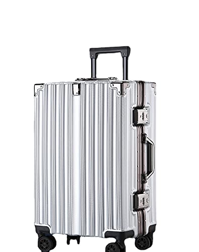 EEPPEK Aluminiumram resevagn resväska med stor kapacitet retro 61 cm universellt hjulmonteringsfodral, populära lösenord för män och kvinnor, Silvrig