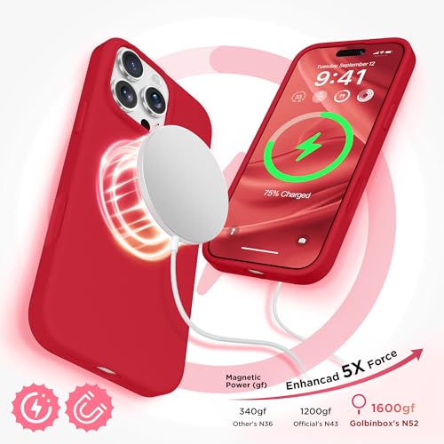 Image of GolbinBox Magnetic for iPhone 16 Pro Case, Silicone Cover, Red