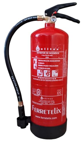 FERRETELIX® Extincteur 6 kg Poudre ABC Haute Efficacité 34A 233B C – Avec Support Mural Homologué CE0029 – Fabrication 2025