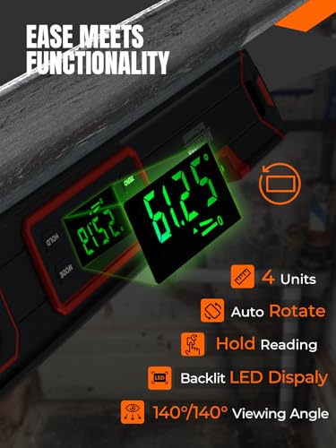 Image of Mecurate 16-Inch Digital Level, Portable Electronic Angle Finder with Backlit Display, ±0.1 Accuracy, Magnetic Base, 4 Measurement Units, Compact Torpedo Smart Level Tool for DIY & Professional Use