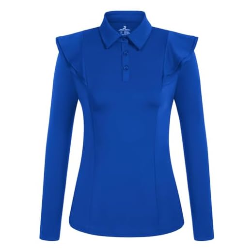 Jack Smith Women's Long Sleeve Golf Polo Shirt Ruffle Moisture Wicking Tennis Athletic Shirts Button Up, royal, XL