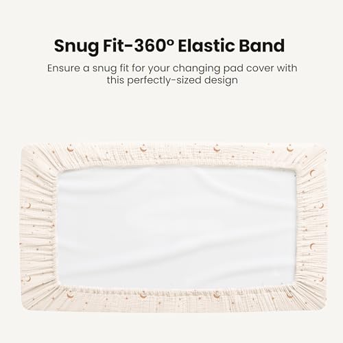 Image of Konssy Waterproof Muslin Changing Pad Cover 2 Pack, Quilted Cotton Fitted Diaper Changing Table Cover, Soft Changing Pad Sheets for Girls Boys (Coffee Check,Moon)