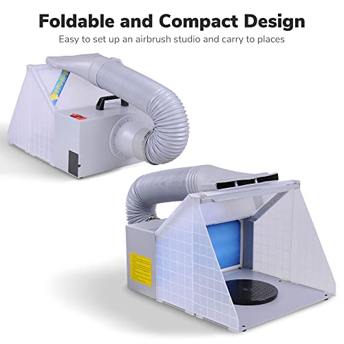 Aw Led Light Portable Airbrush Paint Spray Booth Kit With Turn Table 5.6' Hose Lighting Pro Paint Set With Turn Table Powerful Fan For Painting Art Toy Model Parts Cakes Hobby #TOP4